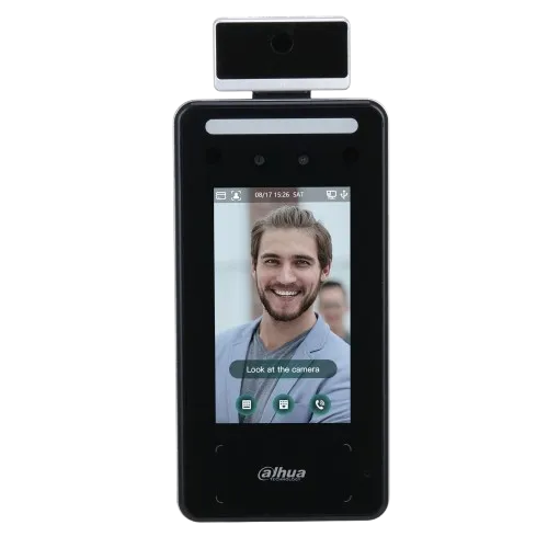 [030202] [DHI-ASI6213J-FT1] Dahua - Terminal FACT de Reconocimiento Facial, Pantalla Táctil 4.3" 480×272, Cámara Dual 2 MP, 6000 Rostros y Tarjetas, IP65, Wi-Fi, RS-485/Wiegand, Soporte Torniquete