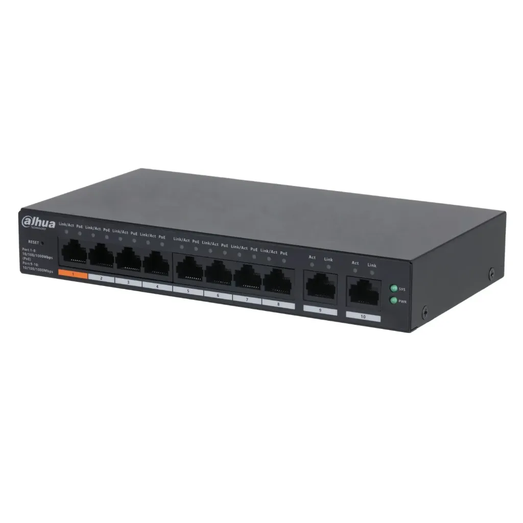 [DH-CS4010-8GT-60] Dahua - Switch de Escritorio Gestionado Nube L2 10 Puertos 8 PoE Gigabit + 2 Uplink Gigabit Presupuesto PoE 60 W DoLynk