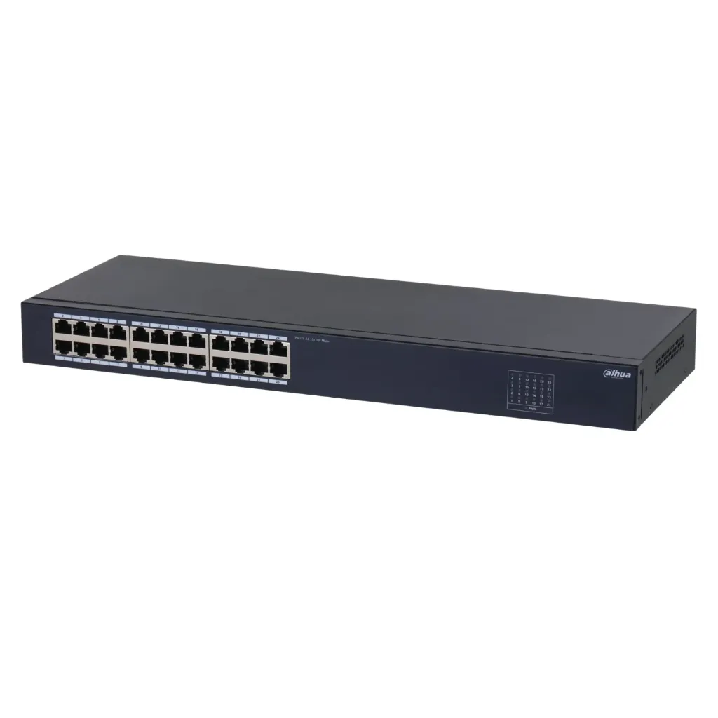 [030383] [DH-SF1024] Dahua - Switch No Gestionado 24 Puertos RJ45 Fast Ethernet 10/100 Mbps Carcasa Metálica sin Ventilador Montaje Rack o Escritorio
