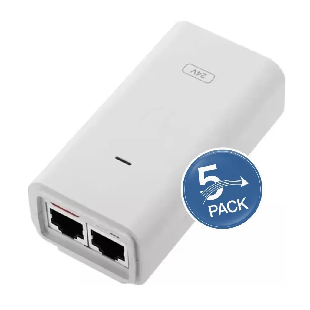 [PoE-24-24W-5P] Ubiquiti - Adaptador PoE de 24VDC 1.0A 24W [Blanco] [5 Unidades]
