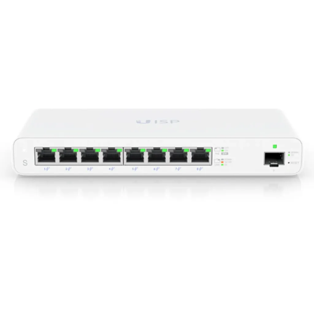 [021047] [UISP-S] Ubiquiti - Switch de 8 Puertos Gigabit con PoE pasivo de 27V y 1 Puerto SFP