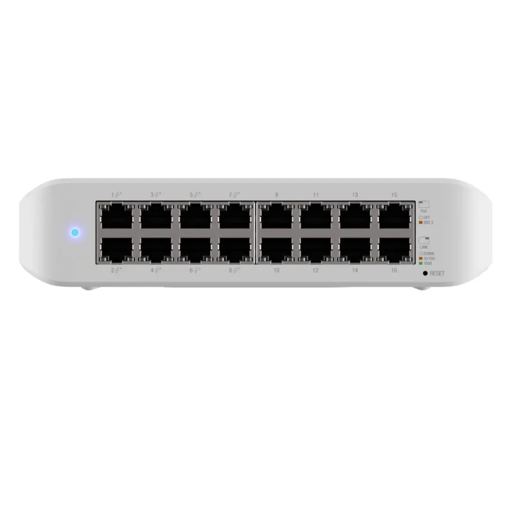 [USW-LITE-16-PoE] Ubiquiti - Switch UniFi Lite Administrable PoE de 16 Puertos 10/100/1000 Mbps (8Puertos 802,03af/at), 45 W