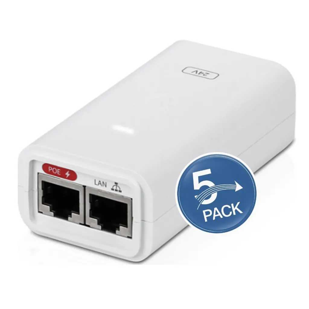 [021320] [PoE-24-12W-5P] Ubiquiti - Adaptador PoE Ubiquiti de 24 VDC 0.5A 12W [Blanco] [5 Unidades]
