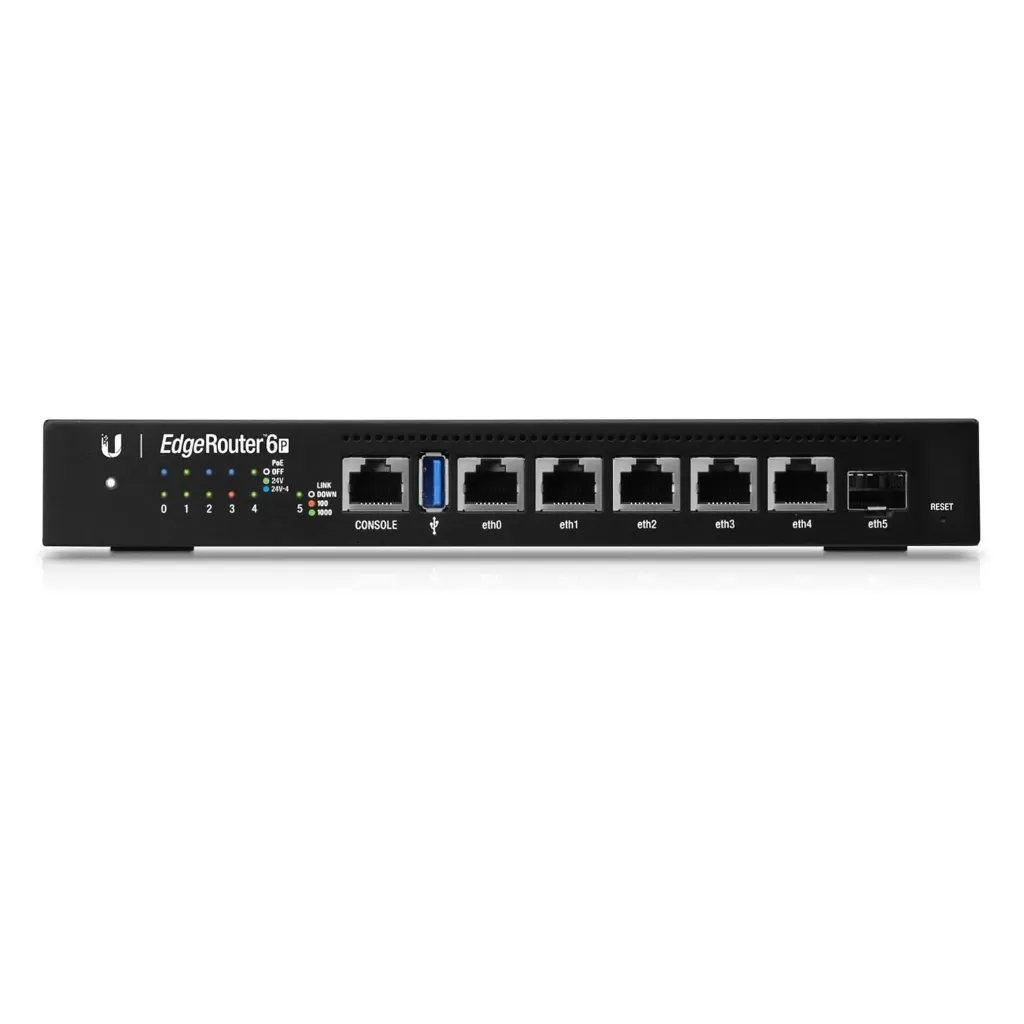 [021391] [ER-6P] Ubiquiti - EdgeRouter 6 PoE Pasivo 24 V con 5 Puertos 10/100/1000 Mbps + 1 Puerto SFP con Funciones Avanzadas de Ruteo