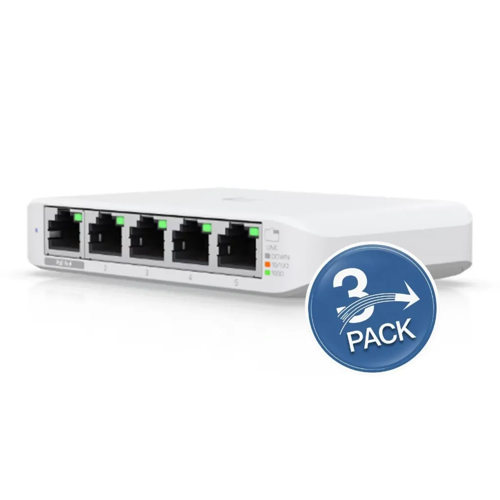 [021406] [USW-Flex-Mini-3] Ubiquiti - Switch UniFi Administrable Compacto de 5 Puertos 10/100/1000 Mbps Soporta Entrada de PoE 802.3af/at [3 Unidades]