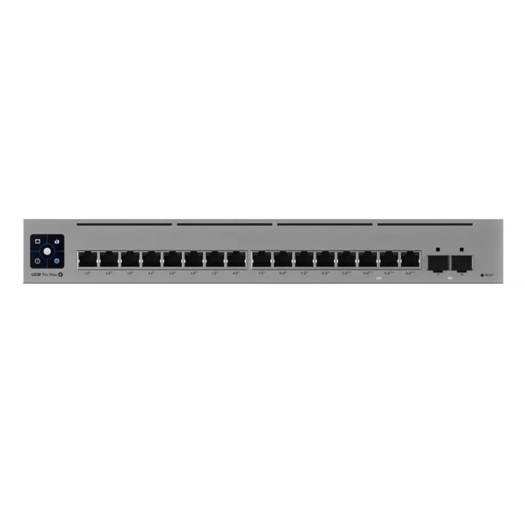 [USW-Pro-Max-16] Ubiquiti - UniFi Switch Pro Max con funciones Capa 3 16 Puertos GbE EtherLight (4 Puertos 2.5 GbE + 12 Puertos 1 GbE + 2 Puertos de fibra SFP+ 10G] 25W