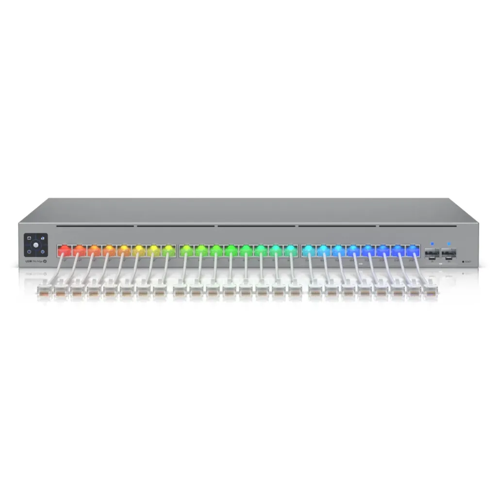 [USW-PRO-MAX-24-PoE] Ubiquiti - UniFi Switch Pro Max 24 PoE 24 Puertos (8 Puertos PoE++ 2.5 GbE y 16 Puertos GbE PoE+) 2 Puertos SFP+ 10G 400W Pantalla Táctil