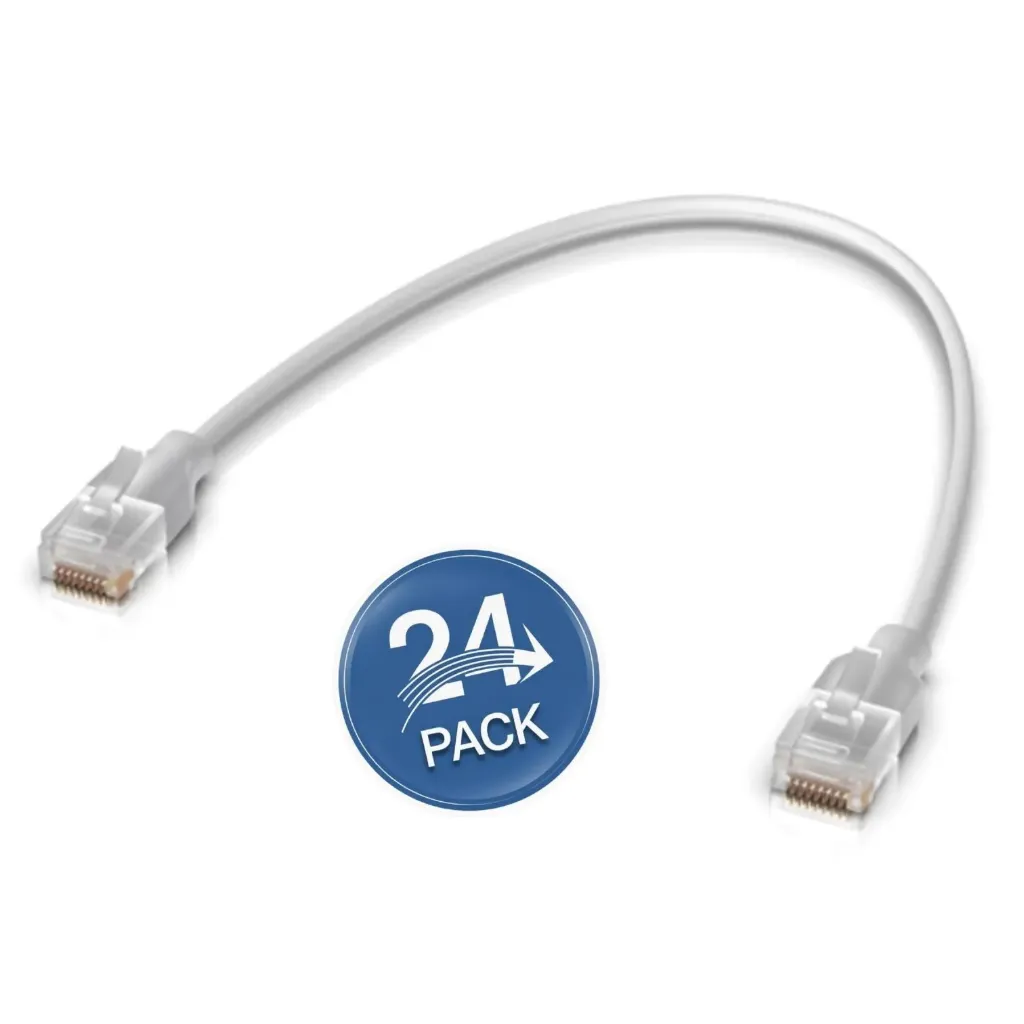 [021570] [UACC-Cable-Patch-EL-0.15M-W-24] Ubiquiti - Patchcords UniFi Etherlighting de 15 cm hasta 2.5G Conector RJ45 Transparente para Mejores Efectos de Luz con Switches USW PRO MAX [24 Unidades]