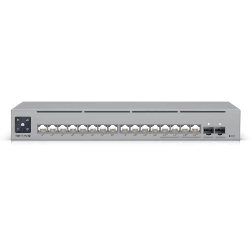[USW-Pro-Max-16-PoE] Ubiquiti - Switch Pro Max UniFi 16 Puertos PoE con Funciones Capa 3 16 Puertos EtherLight RGB 4 Puertos 2.5 GbE PoE++ y 12 Ouertos GbE PoE+ 2 Puertos SFP+ 10G con Pantalla Táctil Informativa hasta 180W