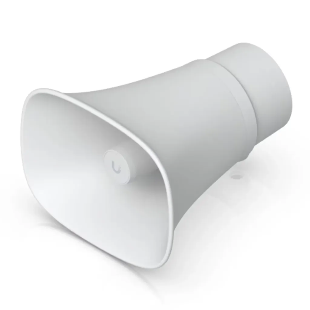 [061606] [UP-AI-Horn-Speaker-W] Ubiquiti - Corneta UniFi Protect AI Horn Altavoz IP 120 dB PoE+ Alerta AI Avanzada Montaje Pared Esquina y Poste IP66 [Blanco]