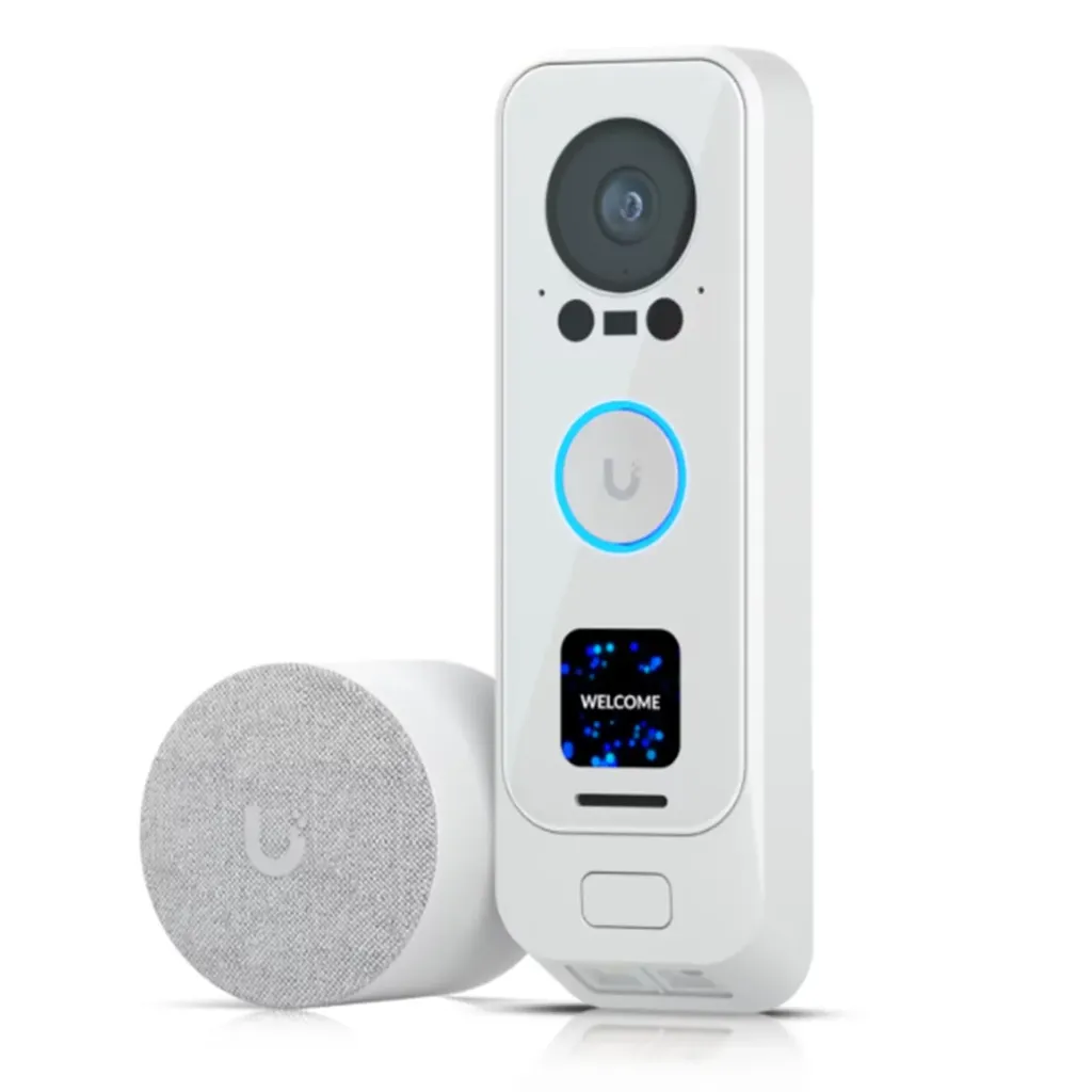 [090340] [UVC-G4 Doorbell Pro PoE Kit-White] Ubiquiti - Timbre UniFi Premium con PoE Integrado y Timbre PoE Incluido Audio Bidireccional para Instalación plug-and-play UniFi Protect iOS y Android [Blanco]