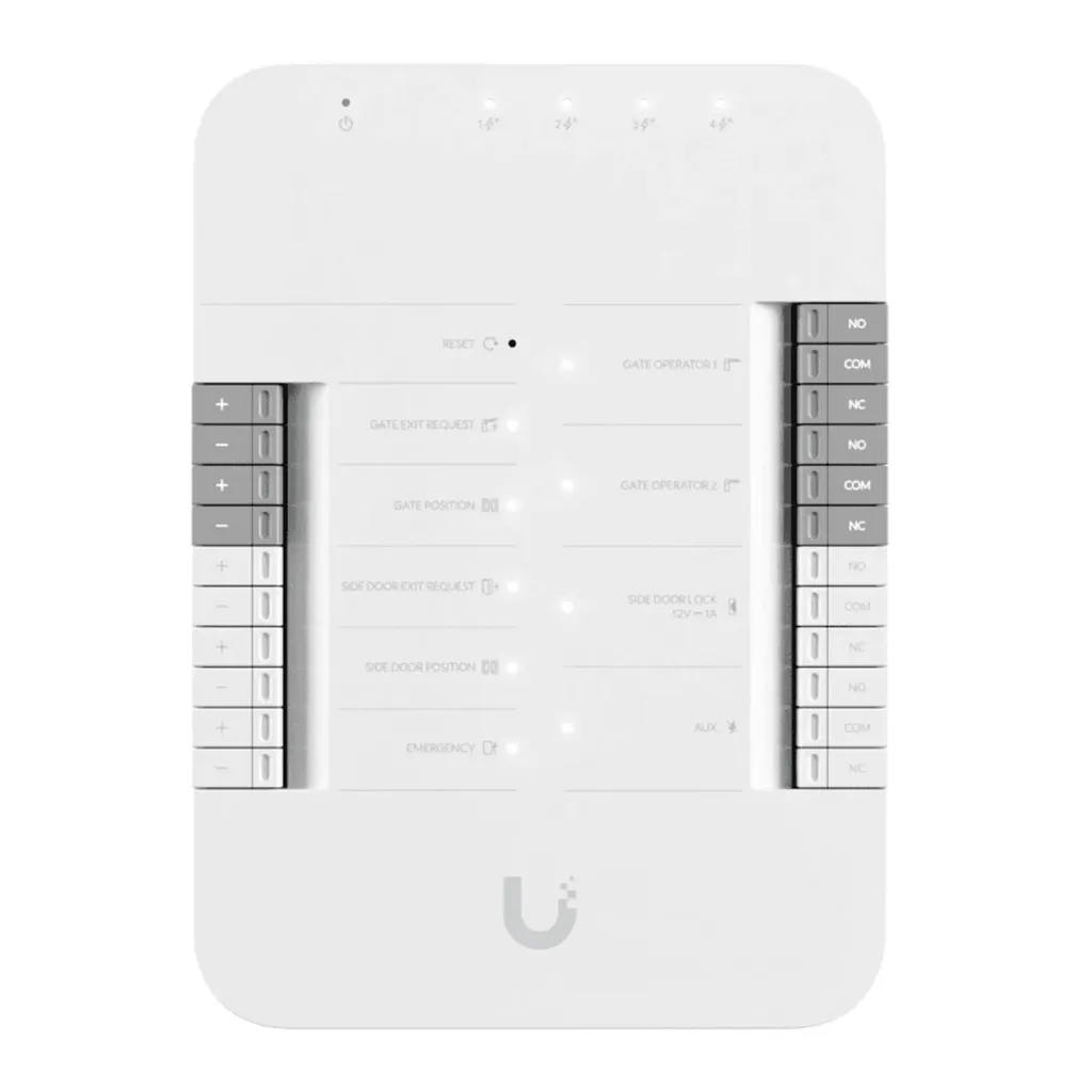 [UA-Hub-Door] Ubiquiti - Controlador Central Inteligente UniFi puede Conectar 2 Lectores y 2 Cámaras (no incluidos) para Controlar solo una Puerta 2 terminales AUX y 4 Entradas Adicionales (sensores y botones) PoE 802.3bt no incluido