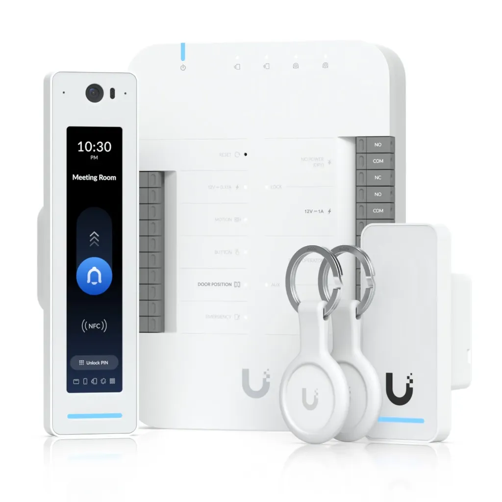 [UA-G2-SK-Pro] Ubiquiti - Kit de Inicio Premium Gen2 para el Control de Accesos UniFi Profesional para 1 Puerta (1) Lector NFC con Pantalla Táctil Audio 2 Vías y Cámara (1) Lector NFC y de Movimiento UA-G2 Hub para Conexiones