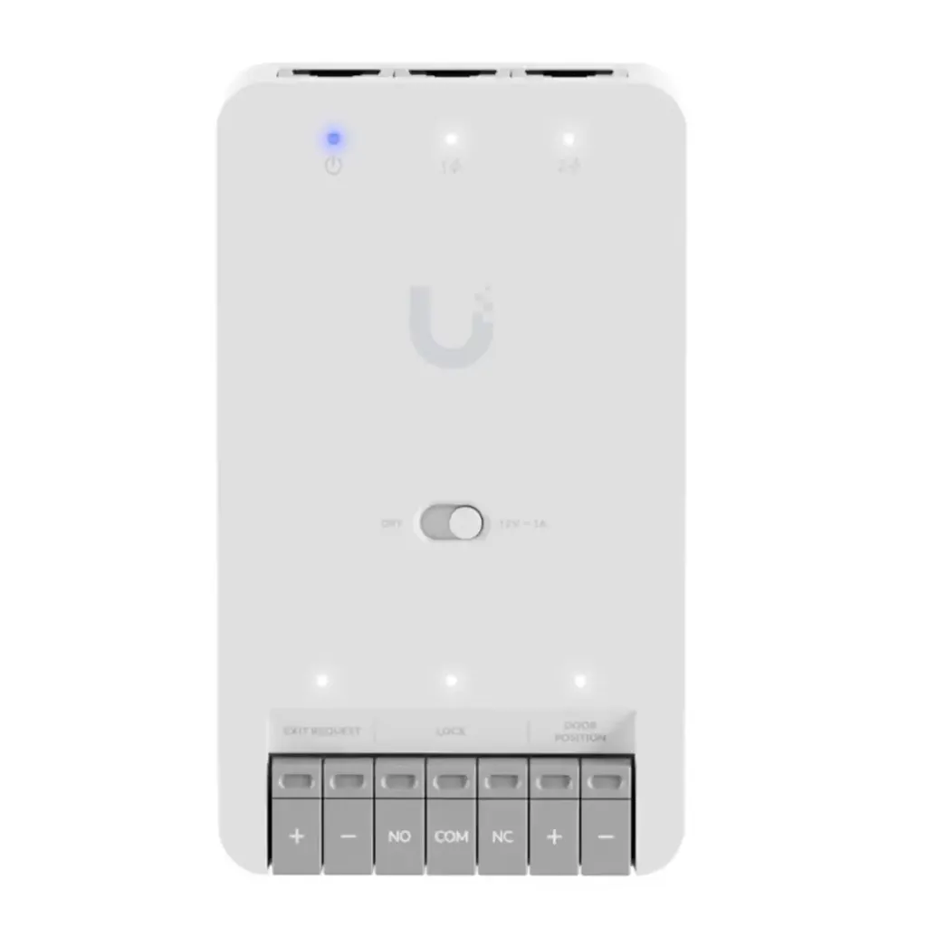 [UA-Hub-Door-Mini] Ubiquiti - Centro de Control de Acceso Compacto UniFi Terminal de Bloqueo 12V Entradas Adicionales Sensor y Botón Alimentación PoE++ Conexión para Dos Lectores o Cámaras Uso Interior