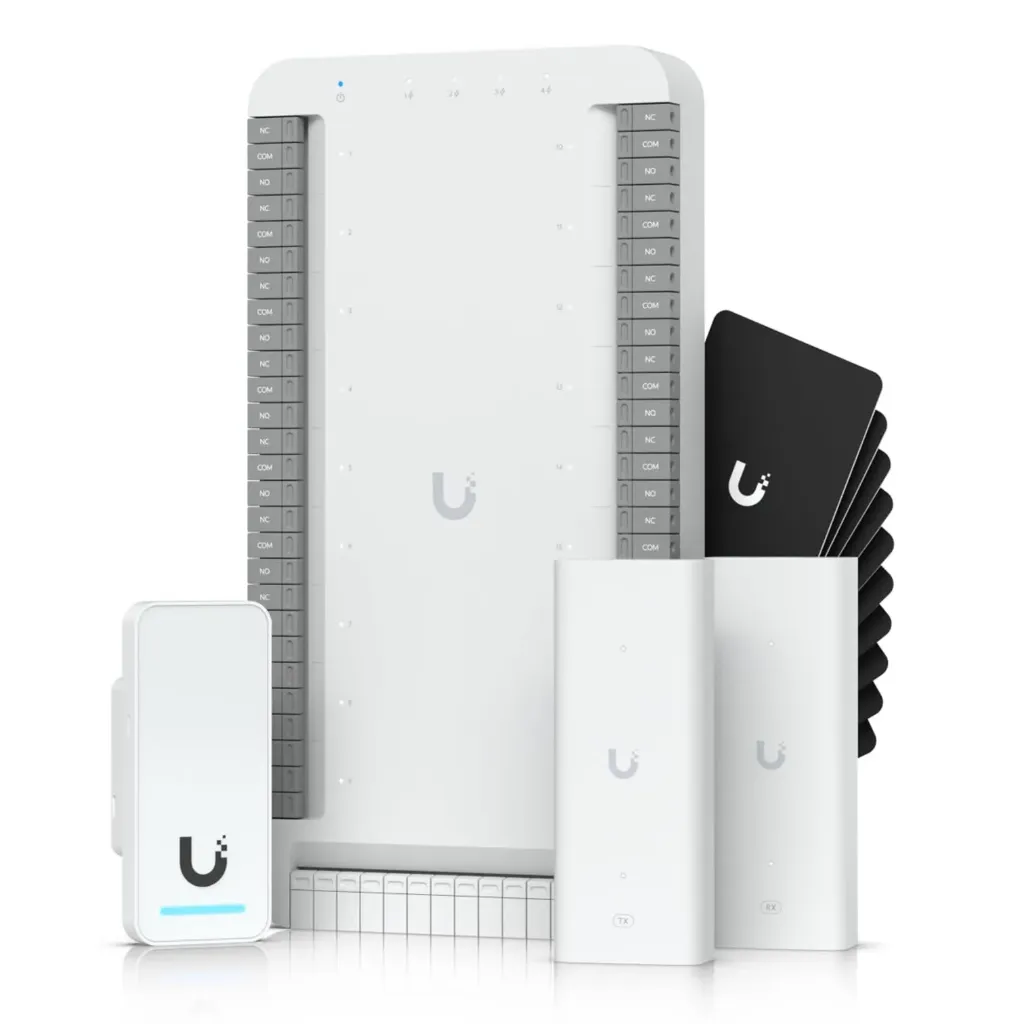 [UA-SK-Elevator] Ubiquiti - Kit de Inicio para Ascensor UniFi Access PoE para Selección de Piso hasta 18 Pisos Incluye Elevador Hub G2 Lector 2 Extensores PoE 10 Tarjetas de Acceso NDAA Cumple Interior y Exterior