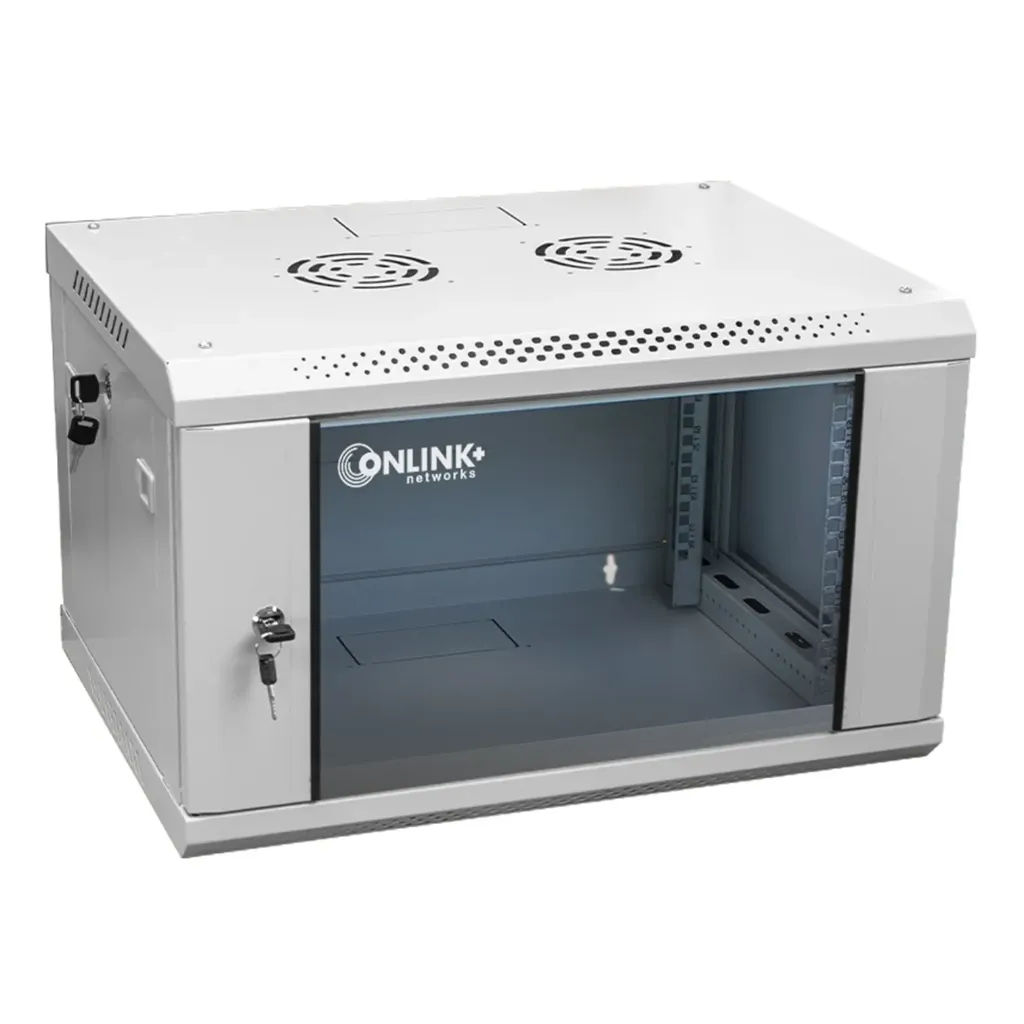[WM6406-450-RAL7035] Onlink - Rack de Pared [6U] Cerrado Fijo 600x450x368mm con 3 Cerraduras y Puerta de Vidrio [Gris Luminoso]