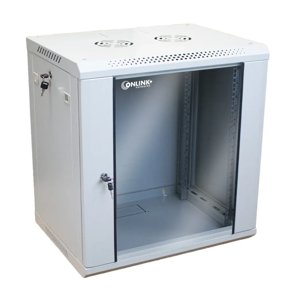 [WM6412-450-RAL7035] Onlink - Rack de Pared [12U] Cerrado Fijo 600x450x635mm con 3 Cerraduras y Puerta de Vidrio [Gris Luminoso]