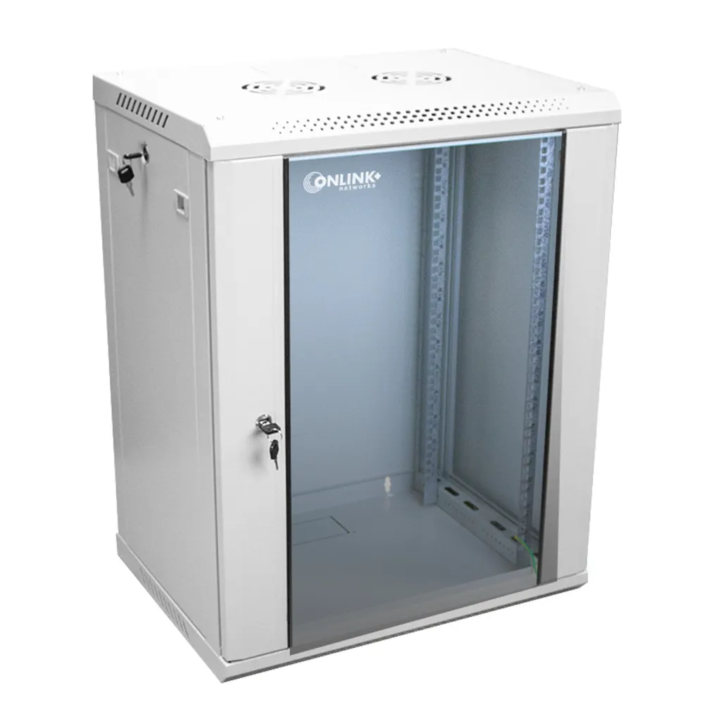 [022064] [WM6415-450-RAL7035] Onlink - Rack de Pared [15U] Cerrado Fijo 600x450x769mm con 3 Cerraduras y Puerta de Vidrio [Gris Luminoso]