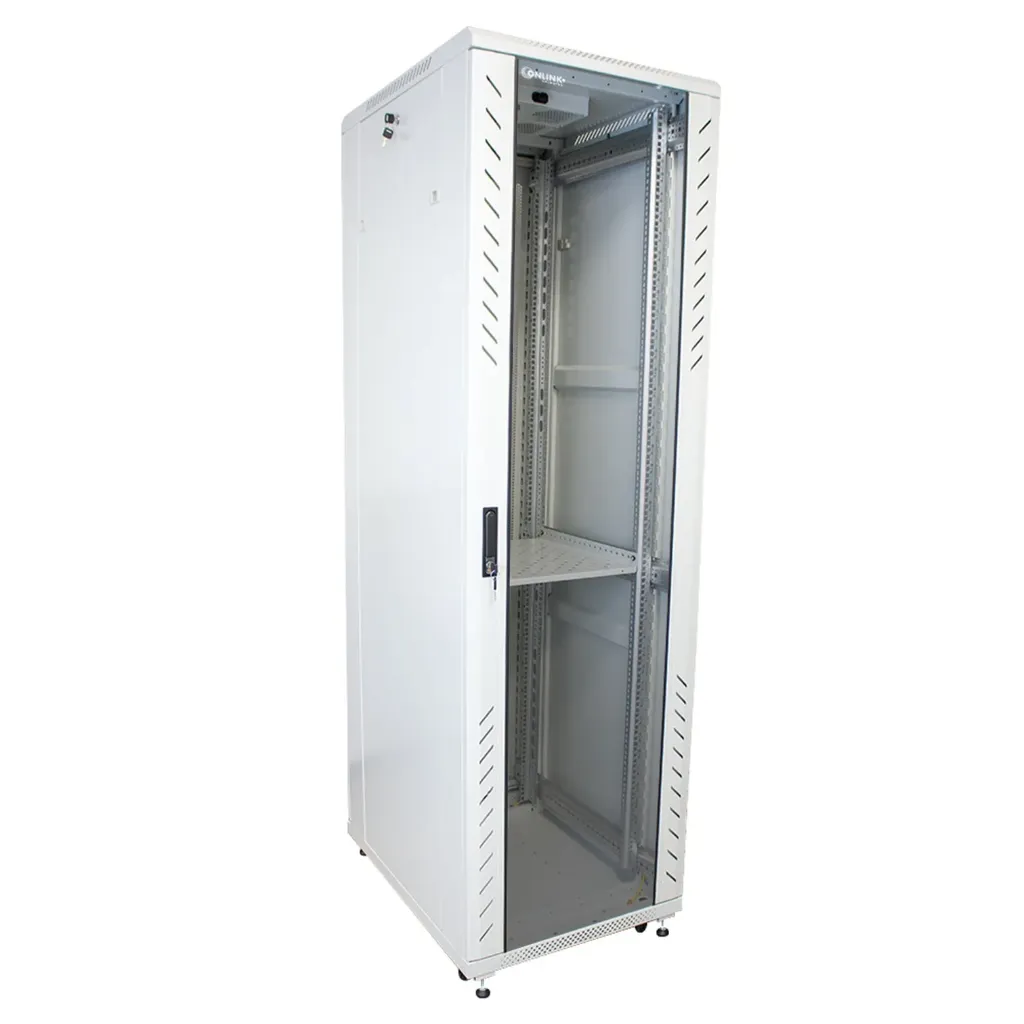 [022066] [AS6842-VDM/600x800-RAL7035] Onlink - Rack de Piso [42U] Cerrado 600x800x2054mm con Puerta Frontal de Vidrio y Doble Puerta Trasera de Malla [Gris Luminoso]
