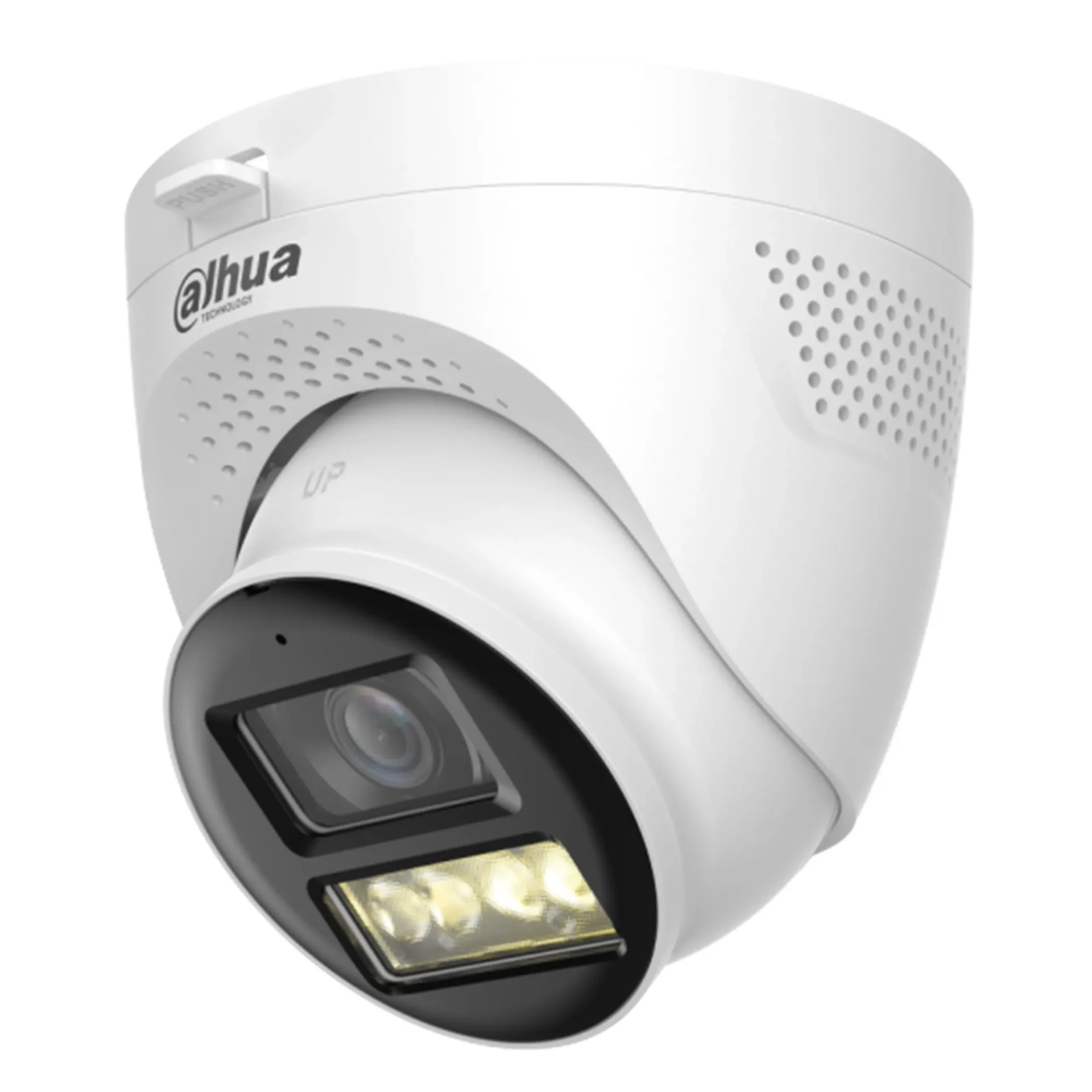 [DH-HAC-HDW1500TQN-IL-T-0280B-DIP] Dahua - Cámara Domo Turret HDCVI 5MP Lente 2.8mm F1.6 Smart Dual Light, IR 40m / Luz Cálida 40m, Audio Bidireccional, Micrófono y Altavoz, Smart Light+, IP67 [Serie Lite]