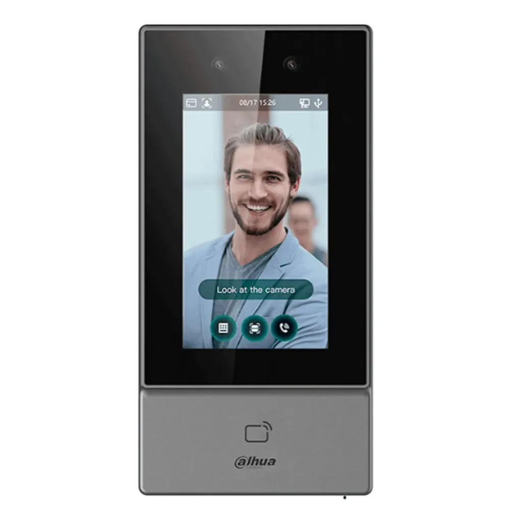 Control de Acceso con Pantalla Táctil de 4.3" y Reconocimiento Facial (6.000 Usuarios 6.000 Rostros 10.000 Tarjetas IC Mifare 6.000 Claves) Puerto PoE Comunicación TCP/IP y Wi-Fi para Interiores y Exteriores [Serie FACT]