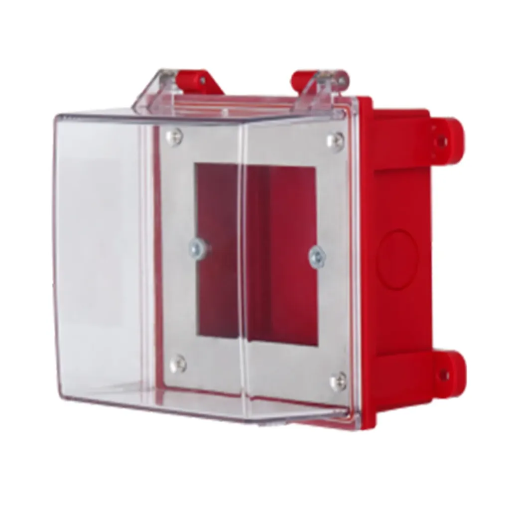 Caja Estanca para Estación Manual y Módulos de Alarma Contra Incendios Grado de Protección IP65 Material ABS Color Rojo Tapa Transparente Dimensiones 129 mm x 124 mm x 87.5 mm Montaje en Pared Compatible con Dispositivos...