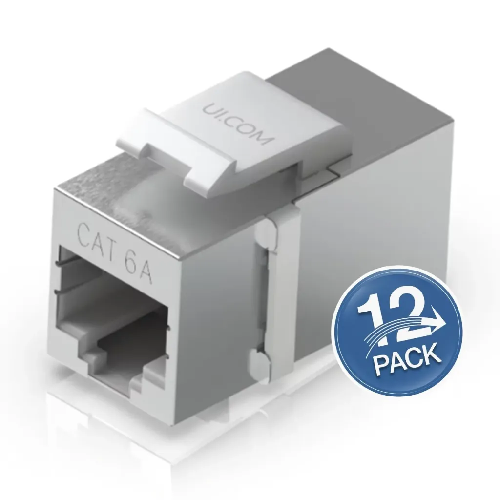 Conector Keystone Jack Coupler Cat6a (Categoria 6a) de Acero Inoxidable [Plateado] [12 Unidades]