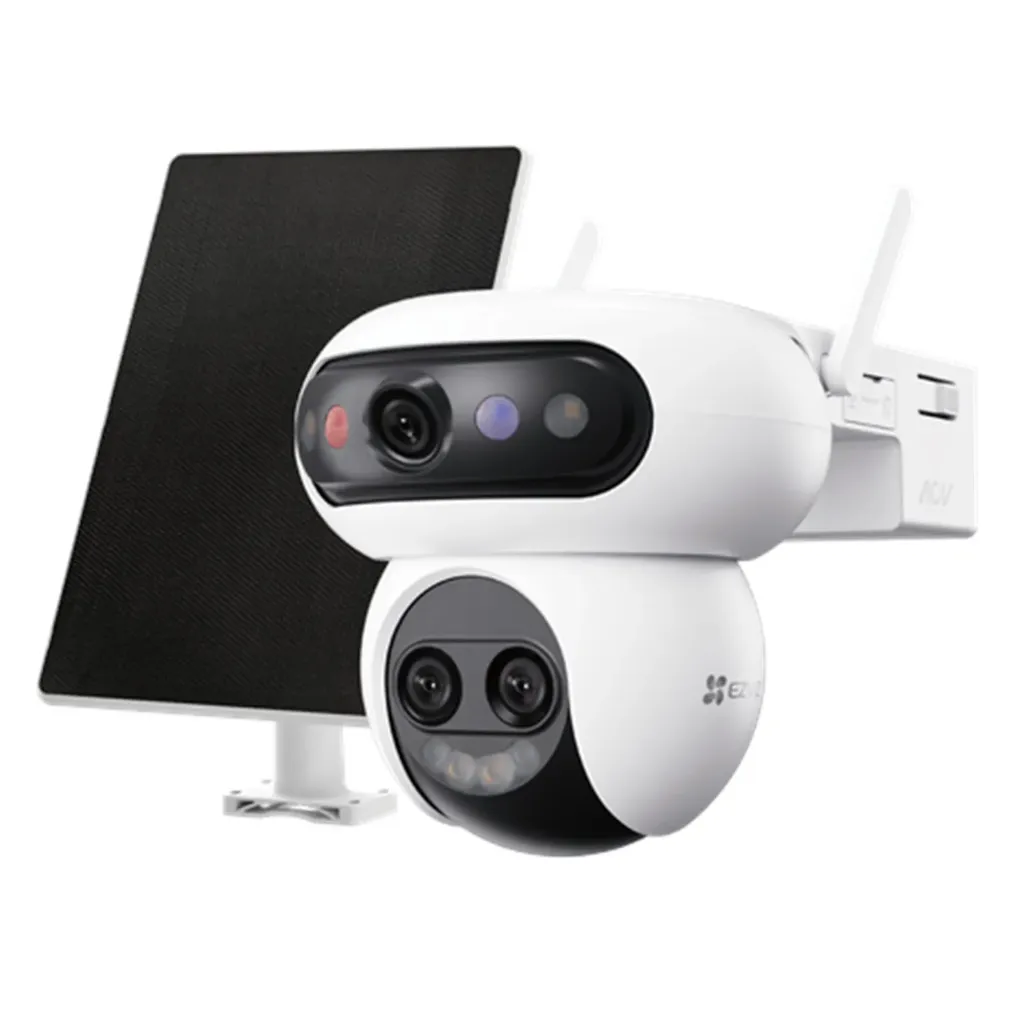 Kit Cámara IP PT HB90f Triple 3K Wi-Fi 6 2.4GHz Batería 10400mAh Panel Solar 8W Zoom Híbrido 12x Visión Nocturna a Color Exterior IP65